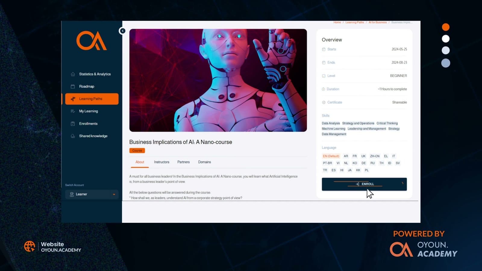Course details with multilingual content